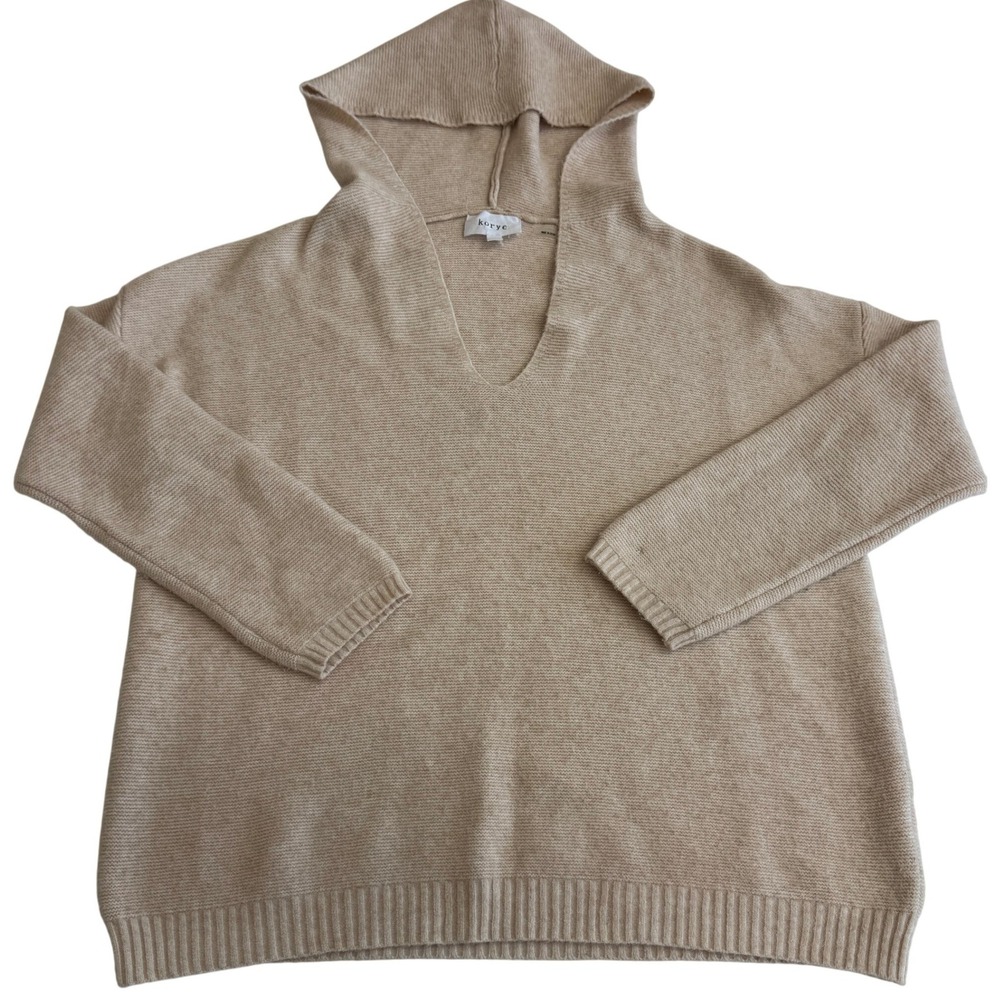 Korye Sweater Womens‎ Medium Beige V Neck Knit Pullover Hooded NT18033